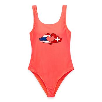 Thailand Schweiz Flagge Hände Herzform used - Frauen Badeanzug - Korallenrot - Vorne - AI Model Female 172 light (172cm)