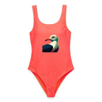 Möwe Zeichentrickfigur Buntes Haustier Tier - Frauen Badeanzug - Korallenrot - Vorne - AI Model Female 172 light (172cm)
