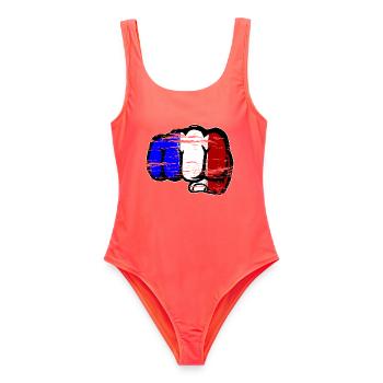 Frankreich Flagge Hand Faust used - Frauen Badeanzug - Korallenrot - Vorne - AI Model Female 172 light (172cm)