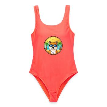 Shiba Inu Hunderasse Cartoon Sonnenbrille Strand - Frauen Badeanzug - Korallenrot - Vorne - AI Model Female 172 light (172cm)