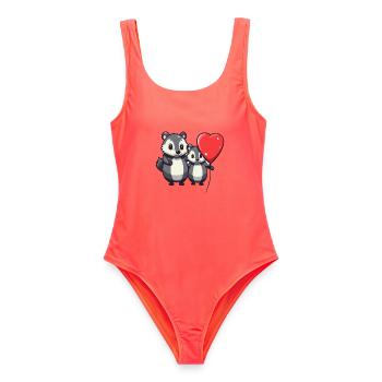 Dachse Kawaii Cartoon Haustier spielt mit Luftballons - Frauen Badeanzug - Korallenrot - Vorne - AI Model Female 172 light (172cm)