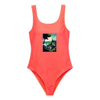 Koblenz Deutschland Vintage Reiseposter WPA Souvenir - Frauen Badeanzug - Korallenrot - Vorne - AI Model Female 172 light (172cm)