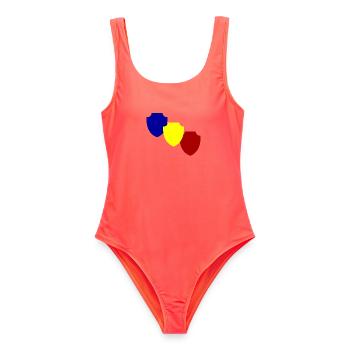 Maler Schild Wappen diagonal - Frauen Badeanzug - Korallenrot - Vorne - AI Model Female 172 light (172cm)