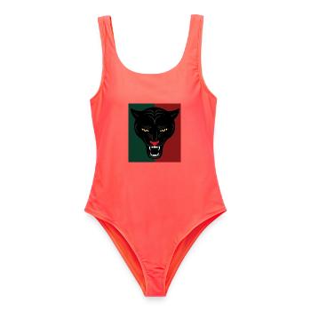 Rätselhafter Jaguar Urwaldnacht - Frauen Badeanzug - Korallenrot - Vorne - AI Model Female 172 light (172cm)