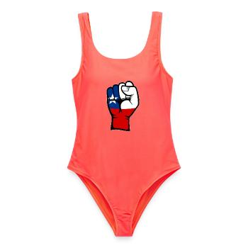Chile Flagge Faust Hand Symbol - Frauen Badeanzug - Korallenrot - Vorne - AI Model Female 172 light (172cm)
