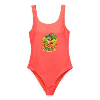 Lustige Schlange Cartoon Sommer Strand Sonnenbrille Gitarre - Frauen Badeanzug - Korallenrot - Vorne - AI Model Female 172 light (172cm)