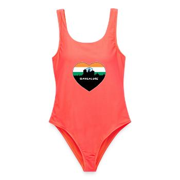 Bangalore Indien Flagge Skyline Reise Souvenir - Frauen Badeanzug - Korallenrot - Vorne - AI Model Female 172 light (172cm)