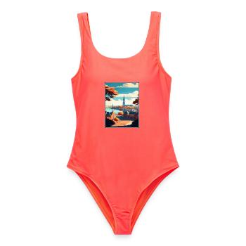 Nijmegen Niederlande Vintage Reiseposter WPA Kunst - Frauen Badeanzug - Korallenrot - Vorne - AI Model Female 172 light (172cm)