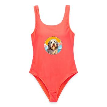 Katalanischer Schäferhund Hund Rasse Cartoon Kawaii Watercol - Frauen Badeanzug - Korallenrot - Vorne - AI Model Female 172 light (172cm)