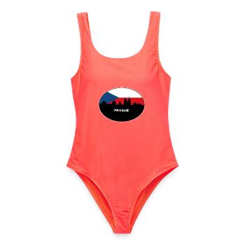 Prag Tschechien Flagge Skyline Silhouette Reisen - Frauen Badeanzug - Korallenrot - Vorne - AI Model Female 172 light (172cm)