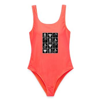 karierte Camargue-Frau - Frauen Badeanzug - Korallenrot - Vorne - AI Model Female 172 light (172cm)