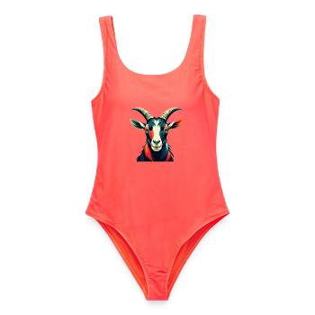 Chèvre Dessin animé Personnage Animal de compagnie coloré - Maillot de bain femme - corail - Devant - AI Model Female 172 light (172cm)