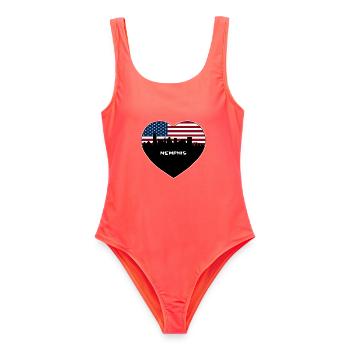 Memphis Tennessee USA Flagge Skyline Reise Souvenir - Frauen Badeanzug - Korallenrot - Vorne - AI Model Female 172 light (172cm)