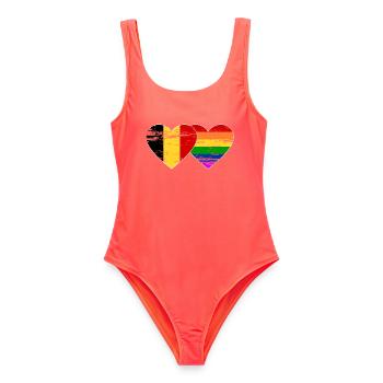 Belgien Regenbogen Flagge used - Frauen Badeanzug - Korallenrot - Vorne - AI Model Female 172 light (172cm)