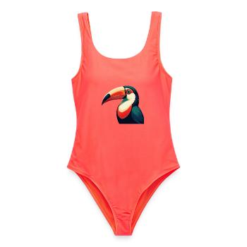 Tukan Zeichentrickfigur Buntes Haustier Tier - Frauen Badeanzug - Korallenrot - Vorne - AI Model Female 172 light (172cm)