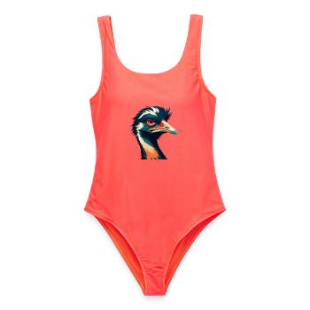 Emu Zeichentrickfigur Buntes Haustier Tier - Frauen Badeanzug - Korallenrot - Vorne - AI Model Female 172 light (172cm)