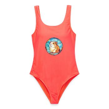 Meerschweinchen, Buntes, Aquarell, Tier, Illustration - Frauen Badeanzug - Korallenrot - Vorne - AI Model Female 172 light (172cm)