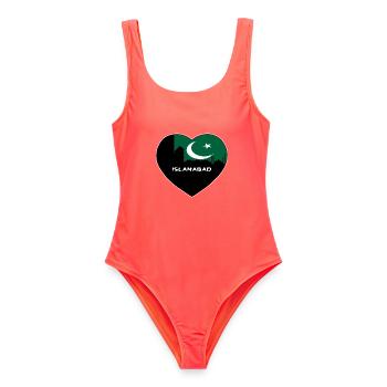 Islamabad Pakistan Flagge Skyline Reise Souvenir - Frauen Badeanzug - Korallenrot - Vorne - AI Model Female 172 light (172cm)