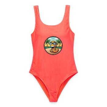 Schlange Lustige Cartoon Sommer Strand Sonnenbrille Cool - Frauen Badeanzug - Korallenrot - Vorne - AI Model Female 172 light (172cm)