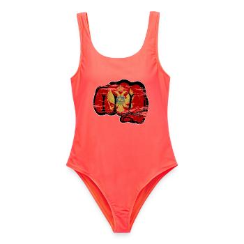Montenegro Flagge Faust used - Frauen Badeanzug - Korallenrot - Vorne - AI Model Female 172 light (172cm)