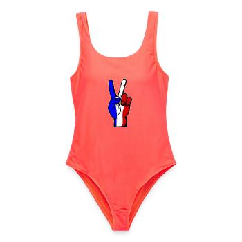 Frankreich Flagge Frieden Victory Symbol - Frauen Badeanzug - Korallenrot - Vorne - AI Model Female 172 light (172cm)