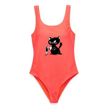 Katze - Frauen Badeanzug - Korallenrot - Vorne - AI Model Female 172 light (172cm)