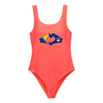 Bosnien Kosovo Flagge Hände Herzform - Frauen Badeanzug - Korallenrot - Vorne - AI Model Female 172 light (172cm)