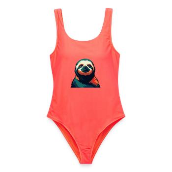 Faultier Zeichentrickfigur Buntes Haustier Tier - Frauen Badeanzug - Korallenrot - Vorne - AI Model Female 172 light (172cm)