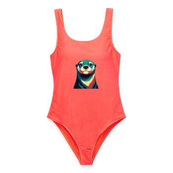 Otter Zeichentrickfigur Buntes Haustier Tier - Frauen Badeanzug - Korallenrot - Vorne - AI Model Female 172 light (172cm)