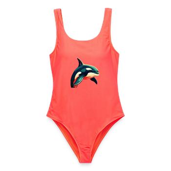 Orca Zeichentrickfigur Buntes Haustier Tier - Frauen Badeanzug - Korallenrot - Vorne - AI Model Female 172 light (172cm)
