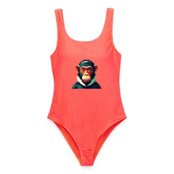 Monkey Cartoon Character Colorful Pet Animal - Women's Swimsuit - coral - Front - AI Model Female 172 light (172cm)