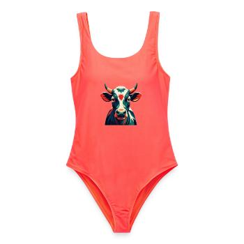 Kuh Cartoon Figur Buntes Haustier Tier - Frauen Badeanzug - Korallenrot - Vorne - AI Model Female 172 light (172cm)