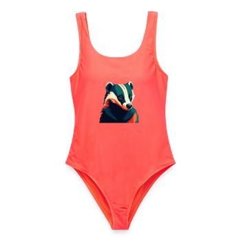 Dachs Zeichentrickfigur Buntes Haustier Tier - Frauen Badeanzug - Korallenrot - Vorne - AI Model Female 172 light (172cm)