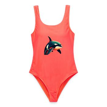 Orca Cartoon-Figur Buntes Haustier - Frauen Badeanzug - Korallenrot - Vorne - AI Model Female 172 light (172cm)