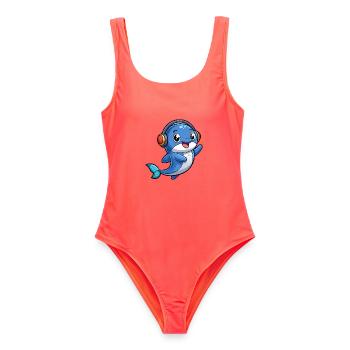 Baleine Drôle Dessin Animé Personnage Casque Musique - Maillot de bain femme - corail - Devant - AI Model Female 172 light (172cm)