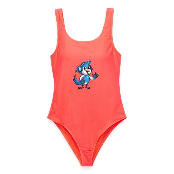 Blue Jay Funny Cartoon Character Headphone Music - Women's Swimsuit - coral - Front - AI Model Female 172 light (172cm)