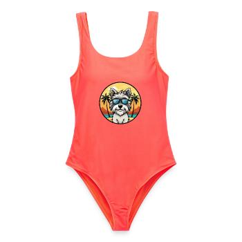 Skye Terrier Hunderasse Cartoon Sonnenbrille Strand - Frauen Badeanzug - Korallenrot - Vorne - AI Model Female 172 light (172cm)