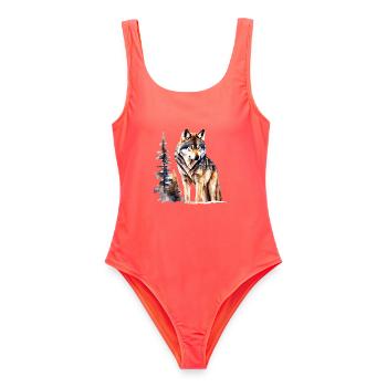 Wolf - Frauen Badeanzug - Korallenrot - Vorne - AI Model Female 172 light (172cm)