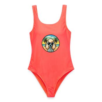 Corded Poodle Hunderasse Cartoon Sonnenbrille Strand - Frauen Badeanzug - Korallenrot - Vorne - AI Model Female 172 light (172cm)