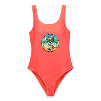 Brasilianischer Terrier Hunderasse Cartoon Sonnenbrille Strand - Frauen Badeanzug - Korallenrot - Vorne - AI Model Female 172 light (172cm)