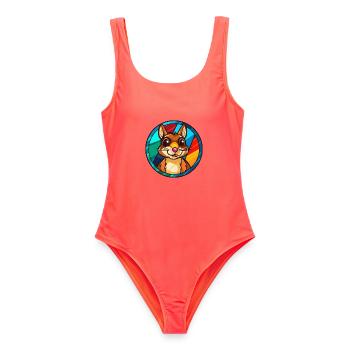 Chipmunk Buntglas Bunte Karikatur Kawaii Ani - Frauen Badeanzug - Korallenrot - Vorne - AI Model Female 172 light (172cm)