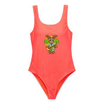Lustige Elch Cartoon Sommer Strand Sonnenbrille Gitarre - Frauen Badeanzug - Korallenrot - Vorne - AI Model Female 172 light (172cm)