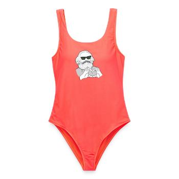 Karl Marx Hände bilden ein Herz Marxisten - Frauen Badeanzug - Korallenrot - Vorne - AI Model Female 172 light (172cm)