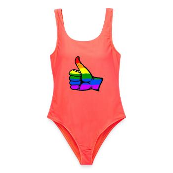 Regenbogenfarbe Flagge Hand alles klar Symbol - Frauen Badeanzug - Korallenrot - Vorne - AI Model Female 172 light (172cm)