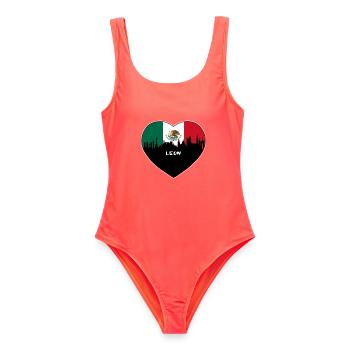Leon Mexiko Flagge Skyline Reise Souvenir - Frauen Badeanzug - Korallenrot - Vorne - AI Model Female 172 light (172cm)