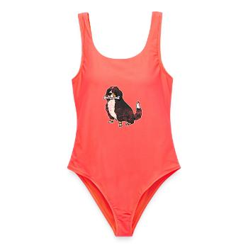 Treuherziger Berner Sennenhund Zughund - Frauen Badeanzug - Korallenrot - Vorne - AI Model Female 172 light (172cm)