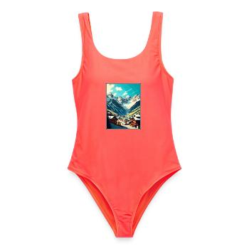 Soelden Austria Vintage Reiseposter WPA Souvenir - Frauen Badeanzug - Korallenrot - Vorne - AI Model Female 172 light (172cm)
