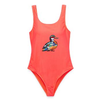 Mandarinente Bunte Aquarell-Tier-Karikatur - Frauen Badeanzug - Korallenrot - Vorne - AI Model Female 172 light (172cm)