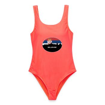 Belgrad Serbien Flagge Skyline Silhouette Reisen - Frauen Badeanzug - Korallenrot - Vorne - AI Model Female 172 light (172cm)