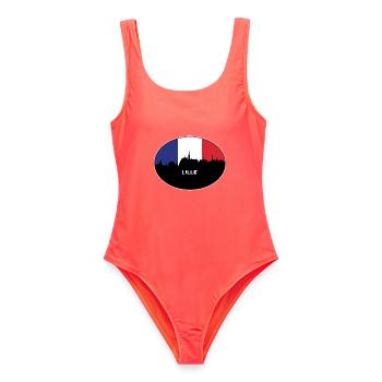 Lille Frankreich Flagge Skyline Reise Souvenir - Frauen Badeanzug - Korallenrot - Vorne - AI Model Female 172 light (172cm)